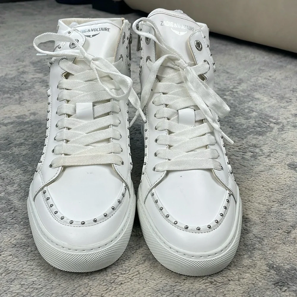 NIB Zadig & Voltaire High Flash Sneaker Studded High Top White Leather Sz 40 - Picture 10 of 14